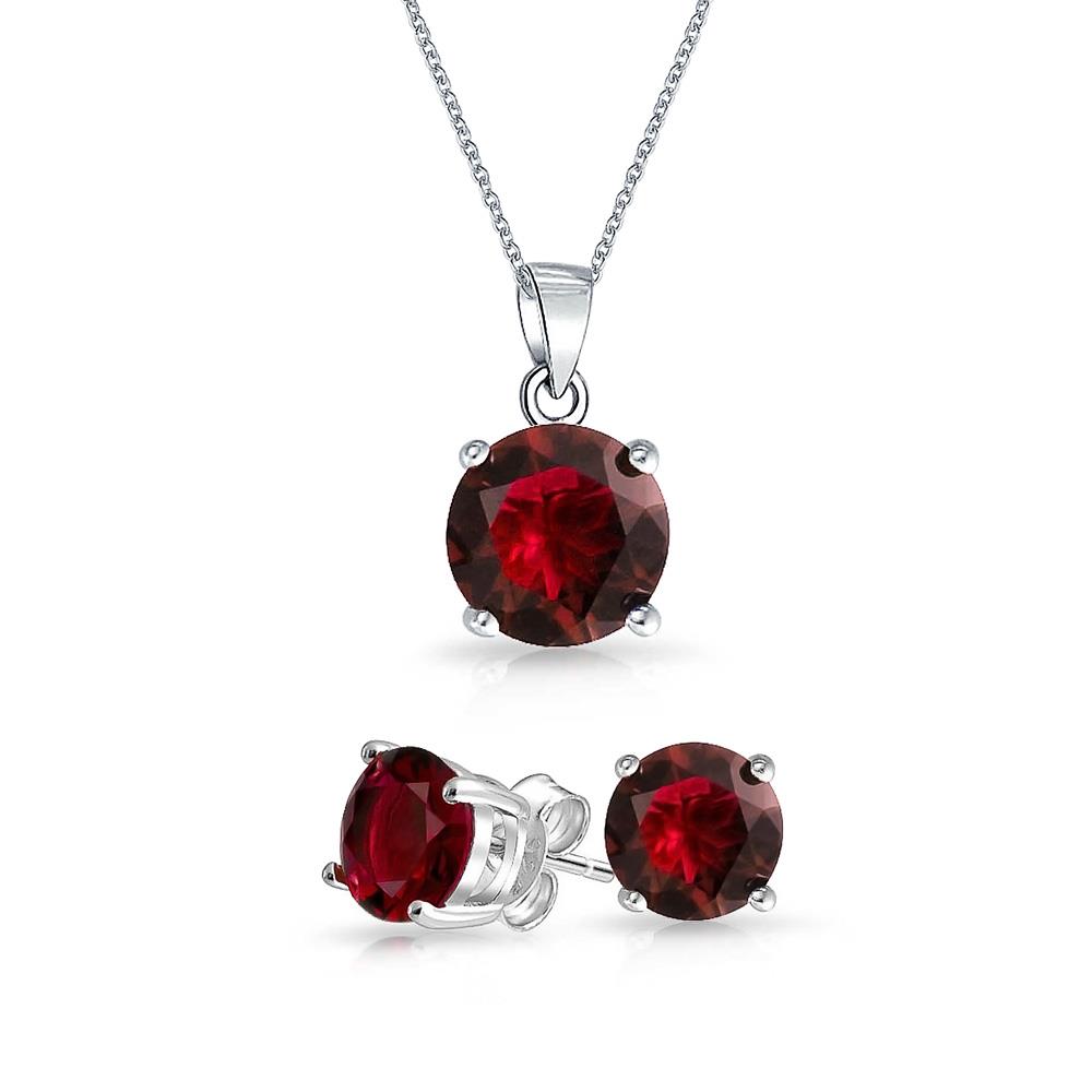 Bling Jewelry Simulated Garnet CZ January Birthstone Set 7mm Sterling Silver