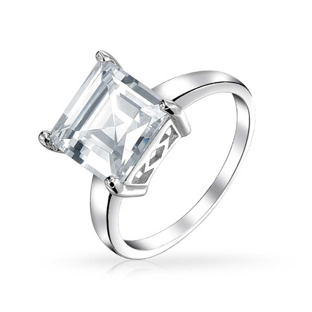 Bling Jewelry Sterling Silver Asscher Cut CZ Solitaire Engagement Ring