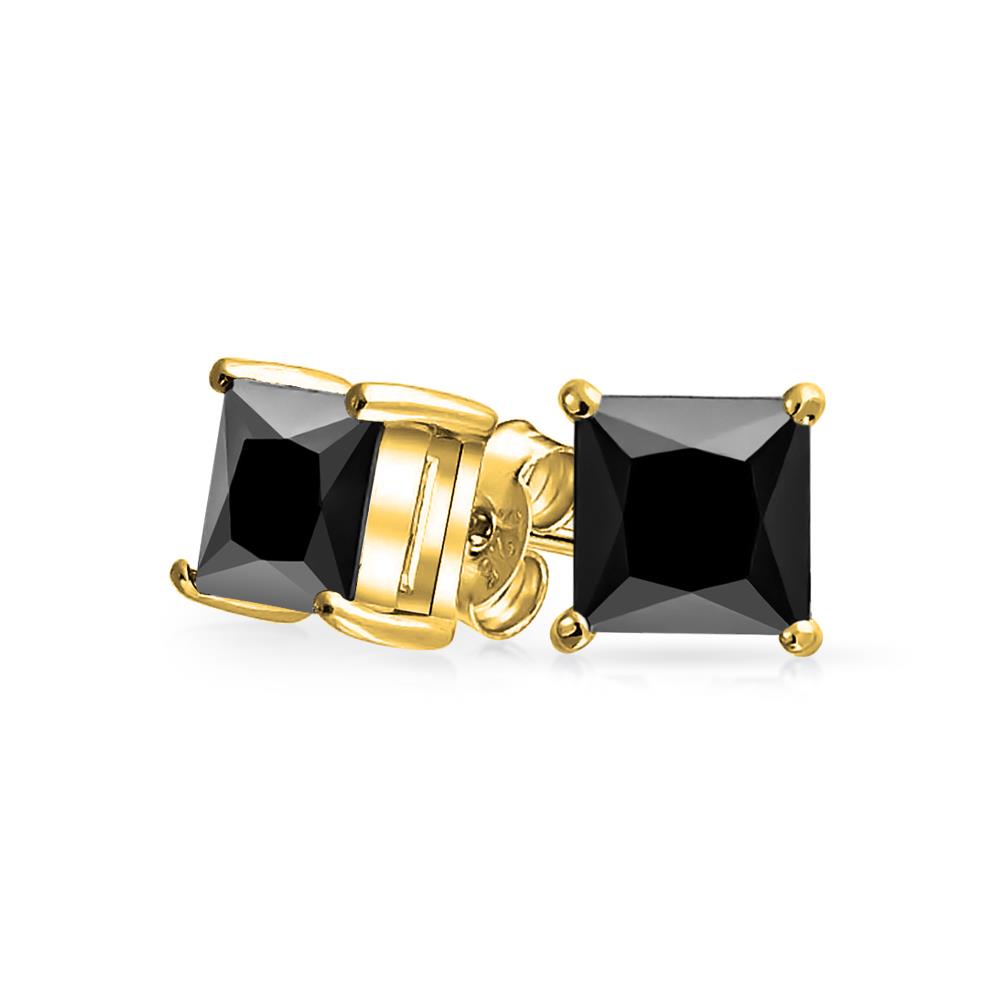 Christmas Gifts Bling Jewelry Black Square CZ Gold Plated Studs 925 Silver 8mm