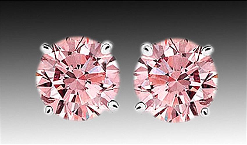 4 carat Pink round cut diamond earring white gold ear ring