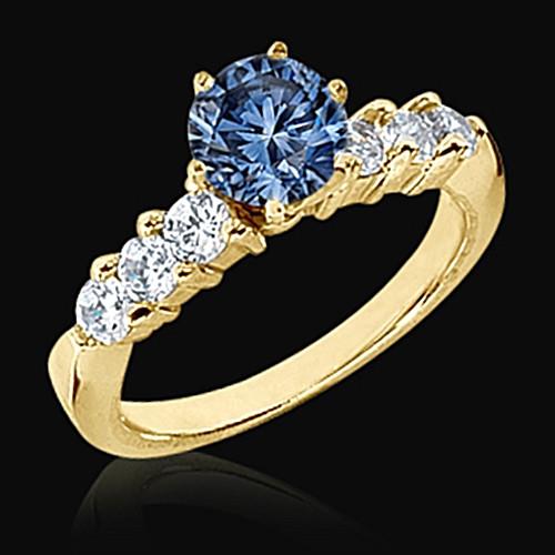 0.98 ct.blue & white diamonds anniversary ring gold new