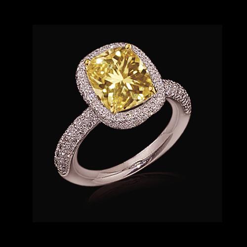 Cushion cut yellow diamonds engagement ring 4 carats