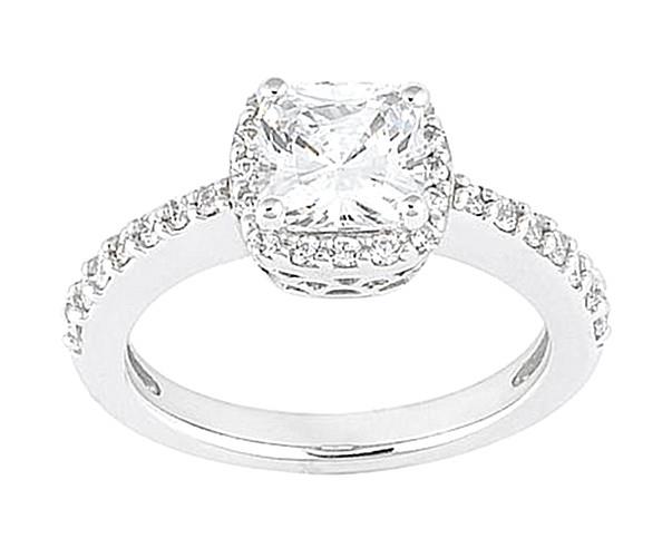 2 carat halo cushion center diamond pave diamond ring white gold 18K