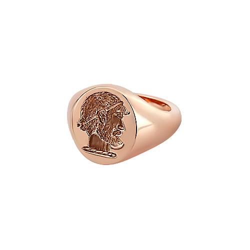 Engravable customized signet university ring rose pink gold 14K new