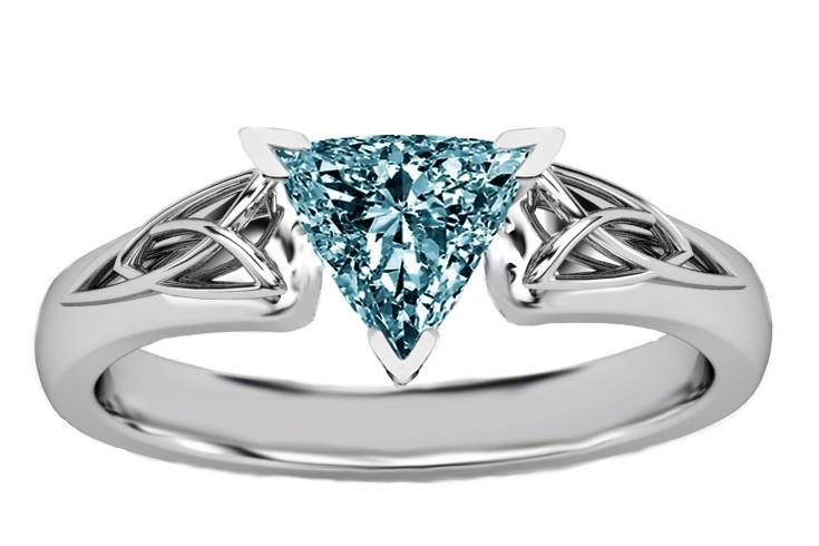 1.51 carat Halo trillion blue diamond solitaire ring white gold 14K jewelry