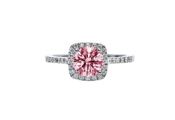 1.51 CARATS Pink & white round halo diamonds anniversary ring gold white 14K