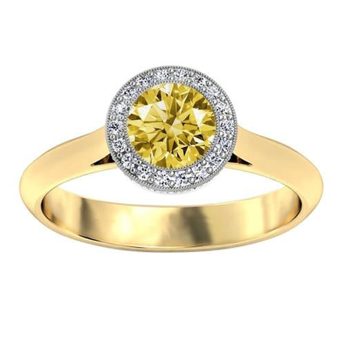 1.71 carats yellow canary & white round diamond wedding ring two tone gold 14K