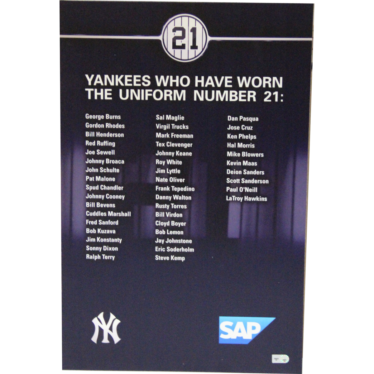 New York Yankees Number Player History Sign From Yankee Stadium (#21) (EK399828)
