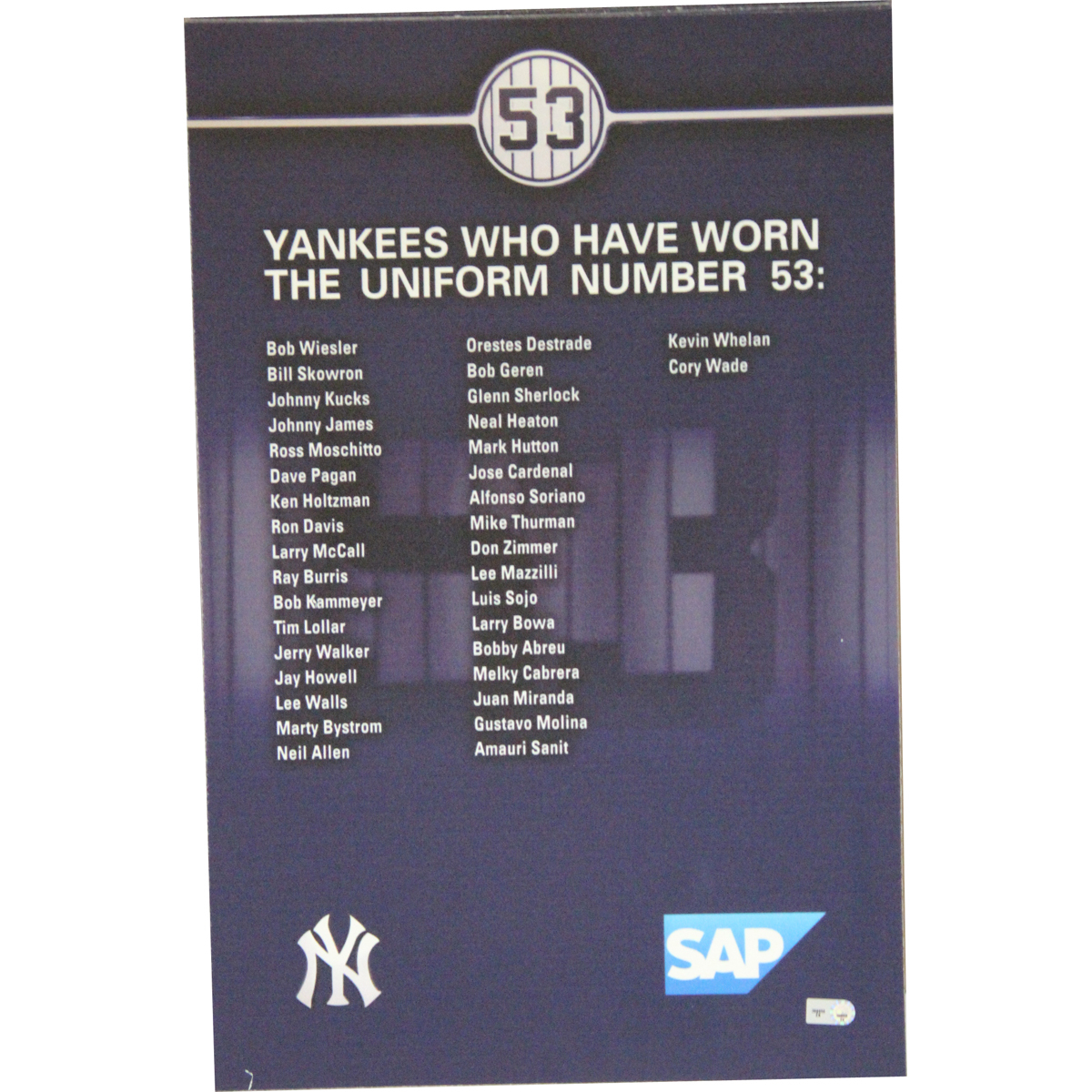 New York Yankees Number Player History Sign From Yankee Stadium (#53) (EK399858)