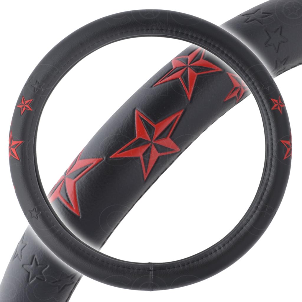 Black Steering Wheel Cover Star Logo Design PVC Leather Wheelskins