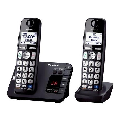 PANASONIC KX TGE232B DECT 6.0  2 handsets  Big buttons  TAD / Talking Text Sender Alert