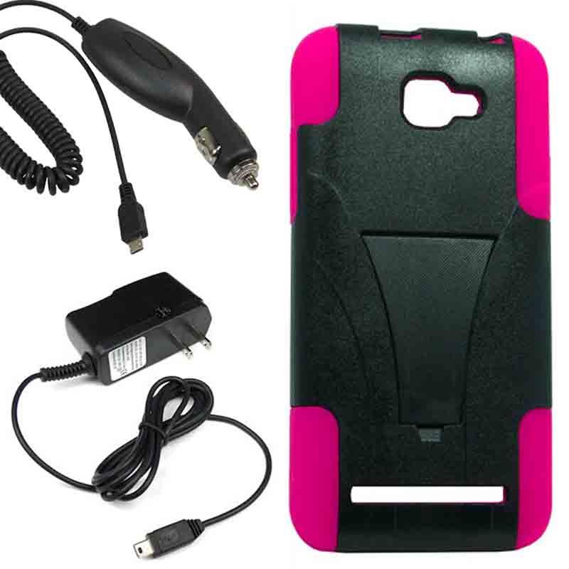 Hybrid Hard Shell Stand Cover Case For Blu Dash 5.0 D410A Car Home Charger