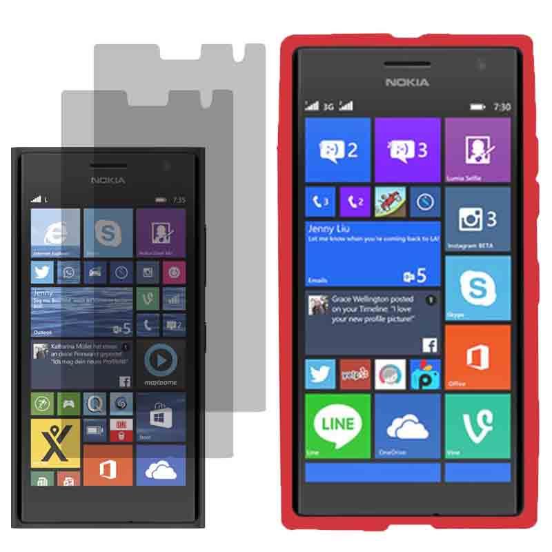 Rugged Silicone Gel Skin Cover Case For Nokia Lumia 735 2 LCD Film