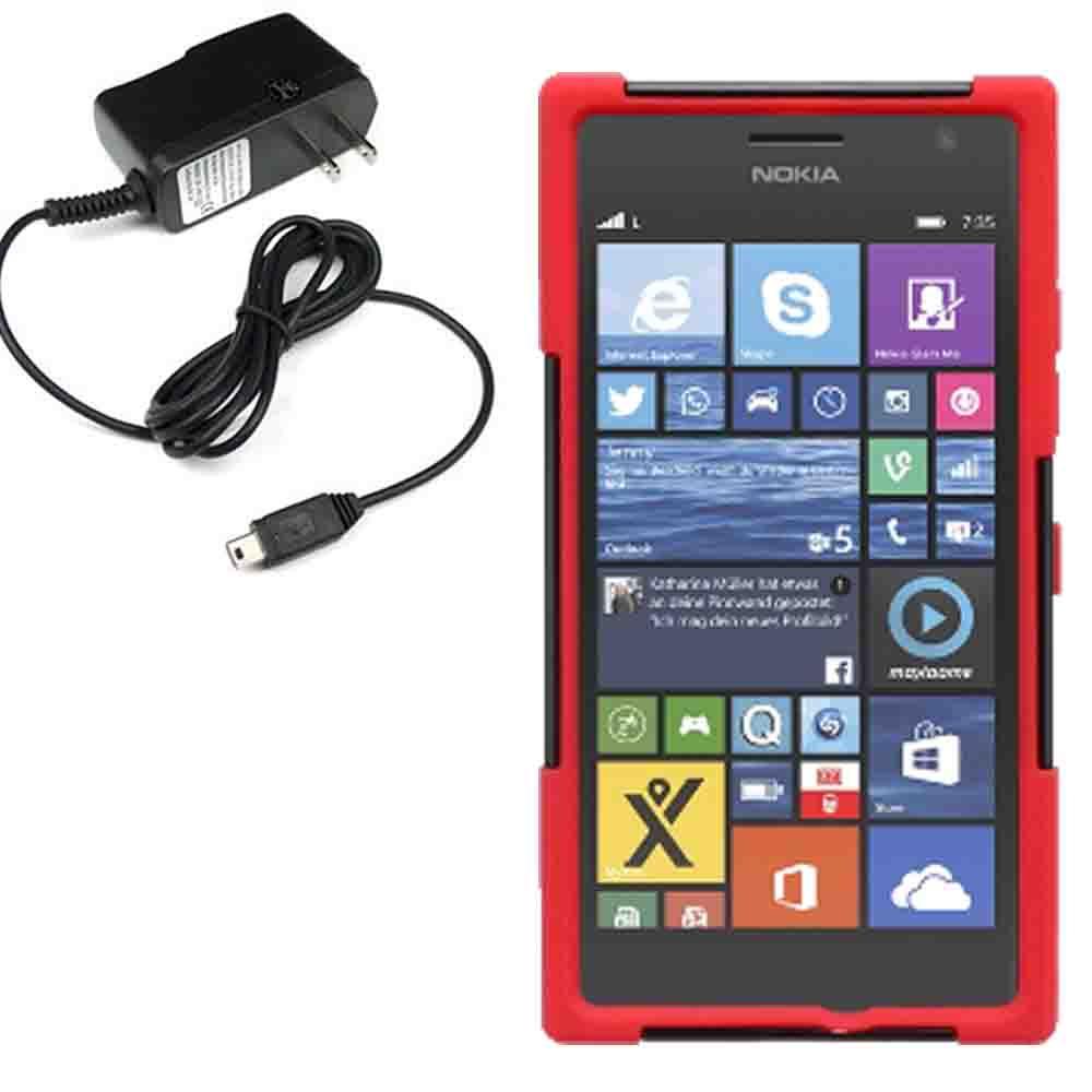 Hybrid Protector Hard Shell Stand Cover Case Nokia Lumia 735 x Travel Charger