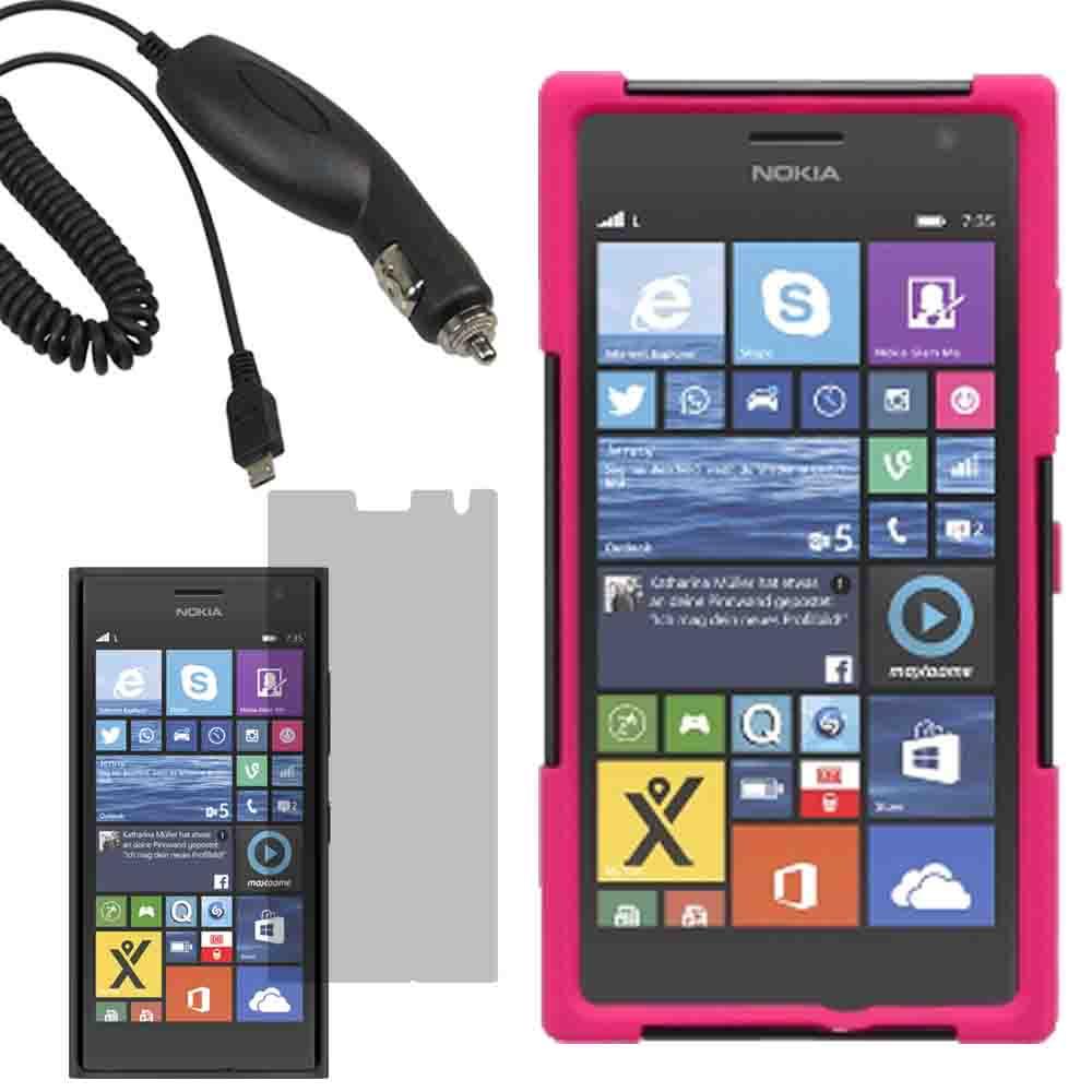 Hybrid Protector Hard Shell Stand Cover Case Nokia Lumia 735 x LCD Car Charger 