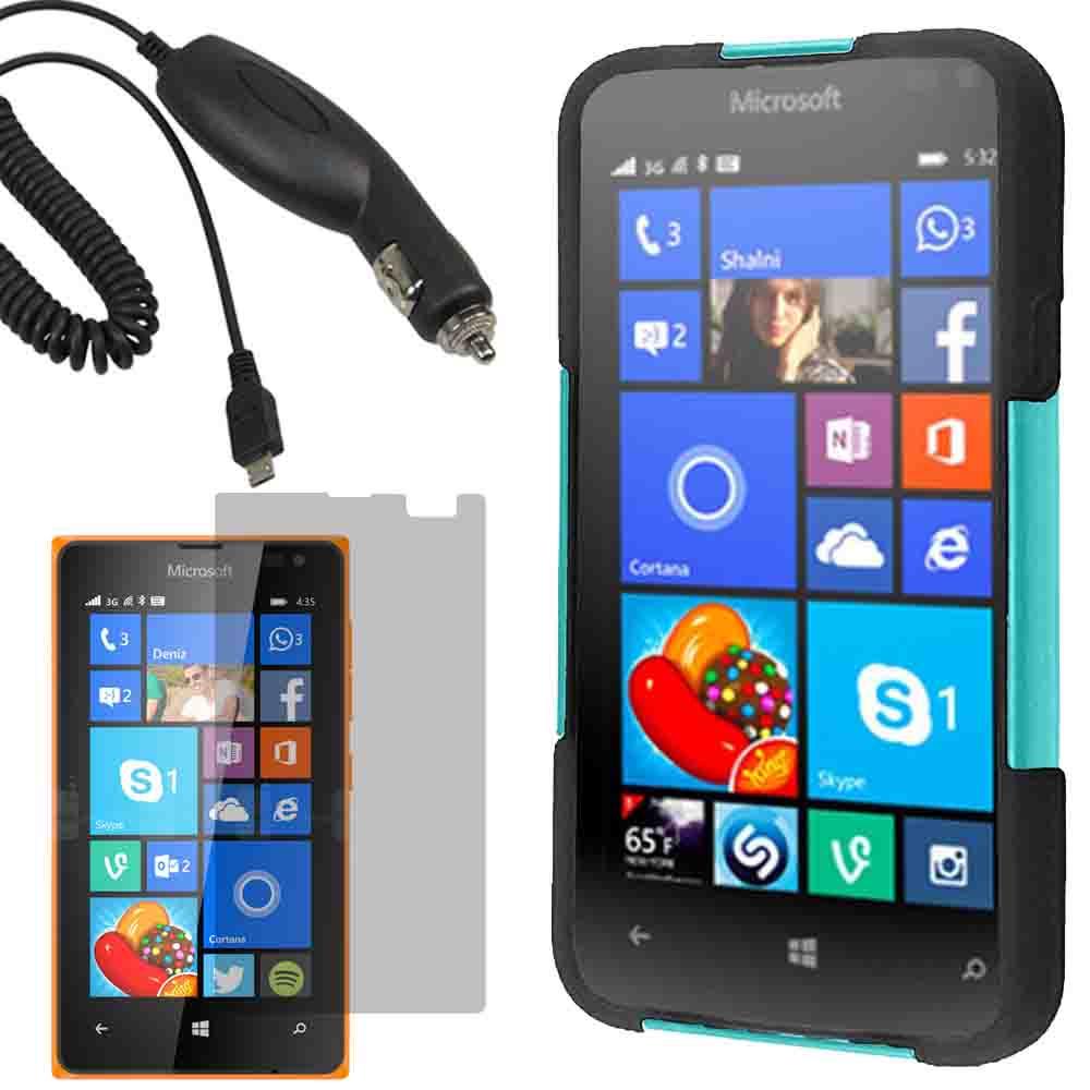 Hybrid Protector Shell Stand Case TMobile Microsoft Lumia 435 x LCD Car Charger