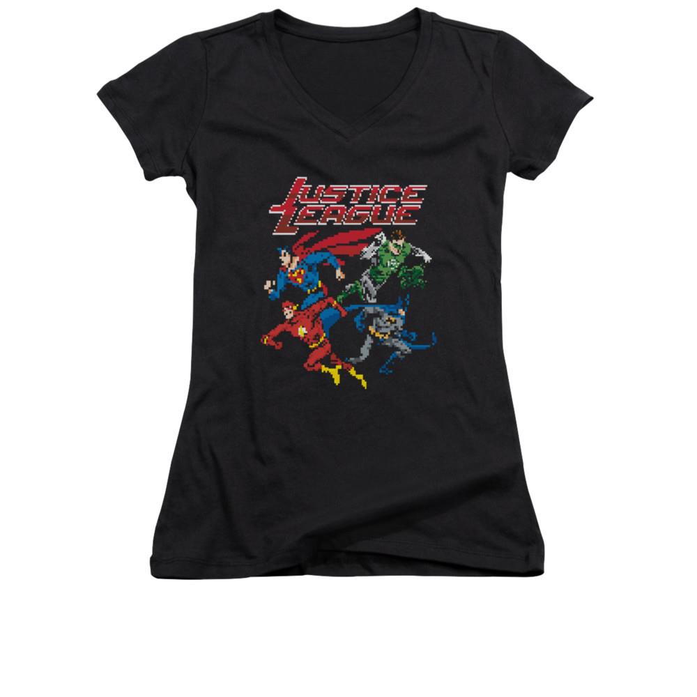 Justice League Pixel League Juniors V Neck Shirt