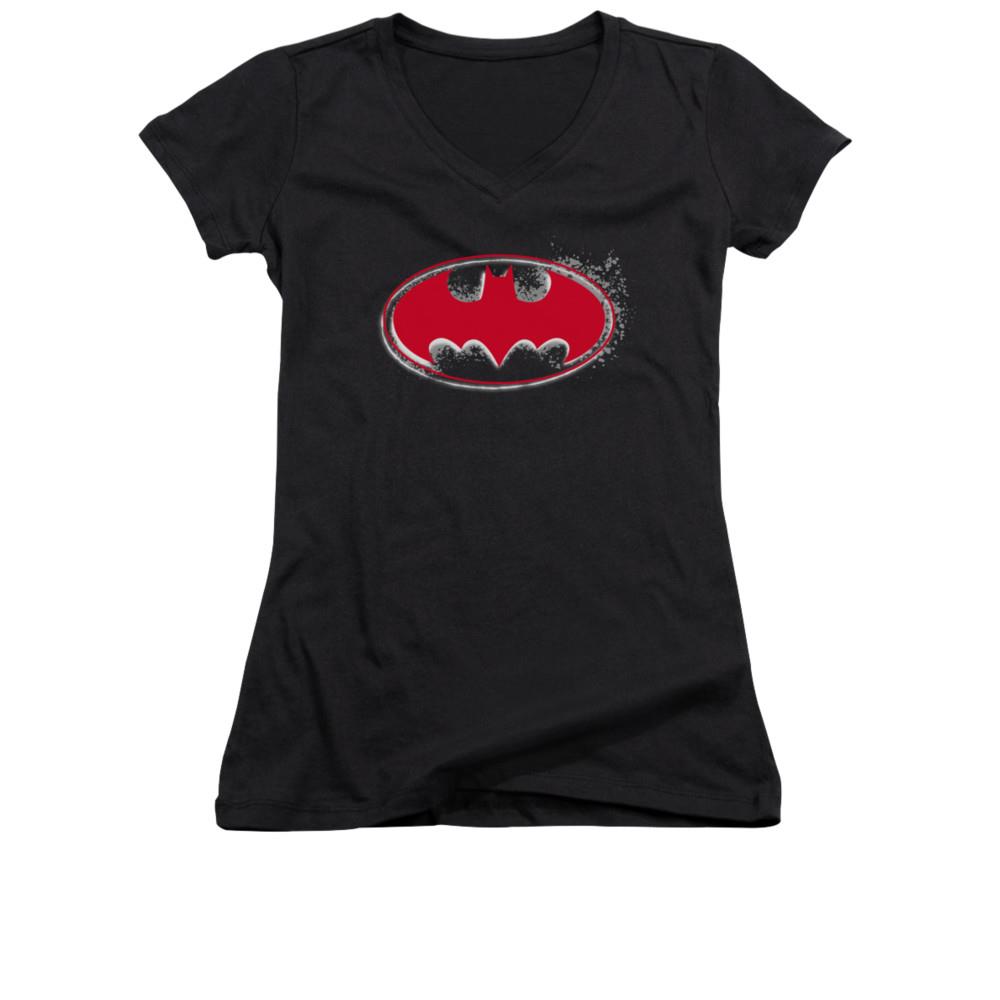 Batman Hardcore Noir Bat Logo Juniors V Neck Shirt