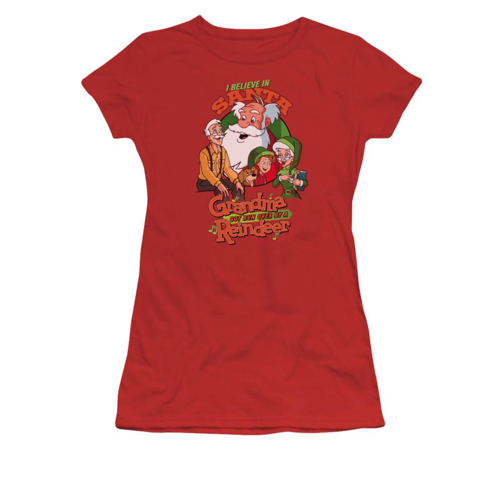 Grandma Got Run Over By A Reindeer I Believe Juniors Short Sleeve Shirt