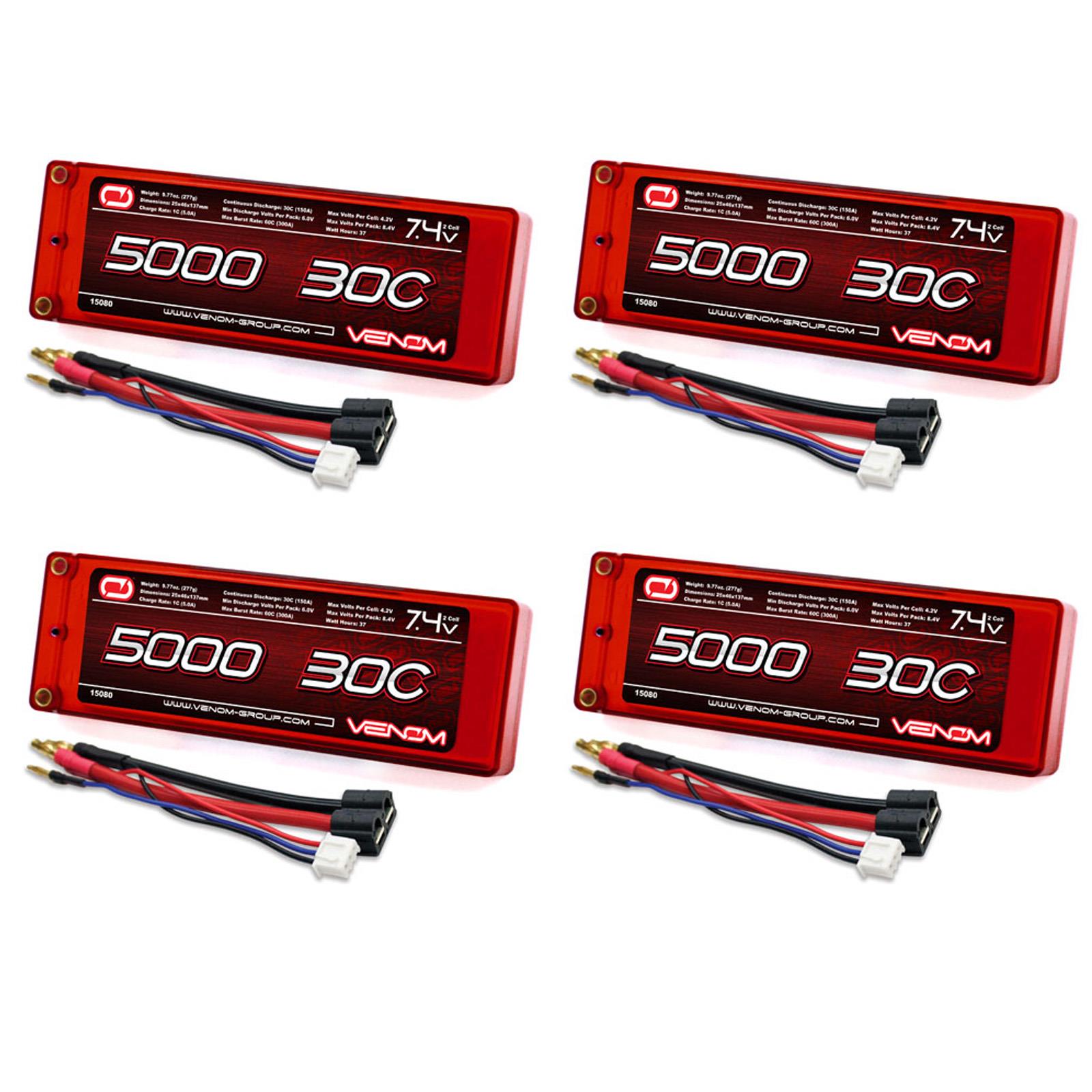 Venom 30C 2S 5000mAh 7.4 Hard Case LiPO Battery ROAR with UNI Plug x4 Packs | Part No. 15080X4