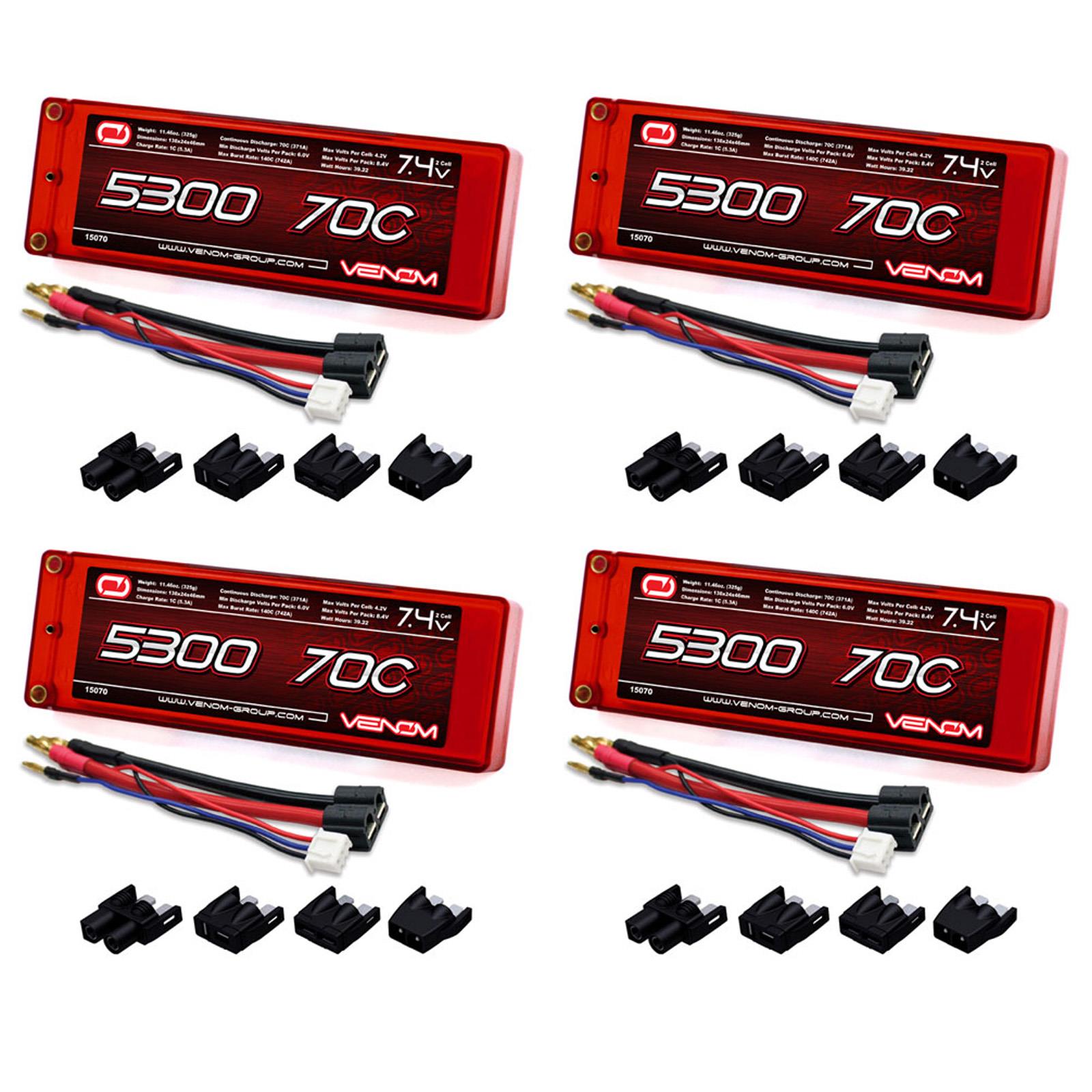 Venom 70C 2S 5300mAh 7.4 Hard Case LiPO Battery with UNI Plug x4 Packs | Part No. 15070X4