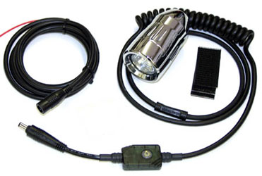 Single Helmet Mounted HID lights with light controller, wires, switch, and mount kit