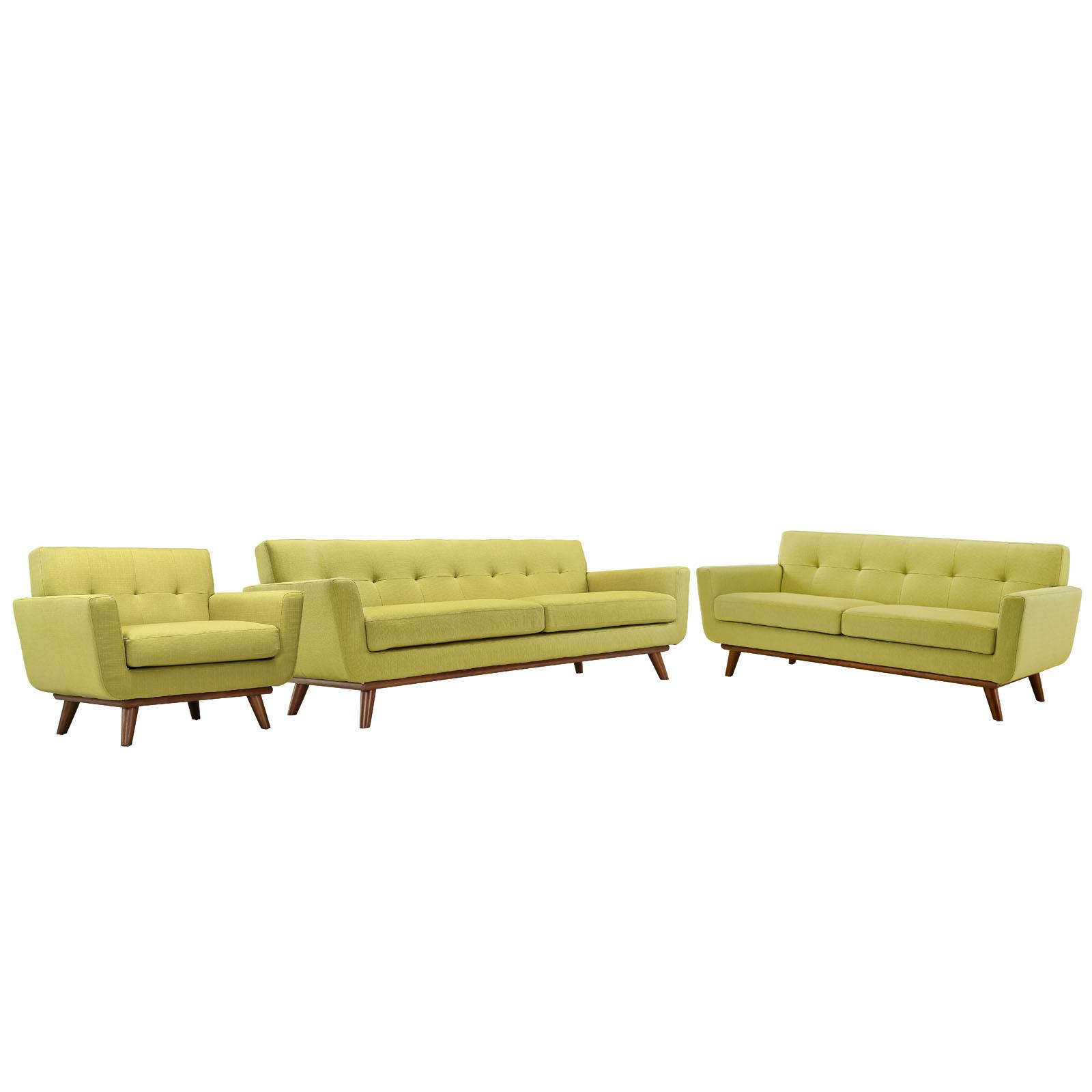 Engage Sofa Loveseat and Armchair Set of 3 in Wheatgrass