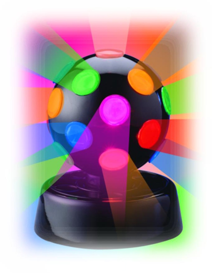 Four Inch Rotating Disco Ball with Multiple Colors On Black Base
