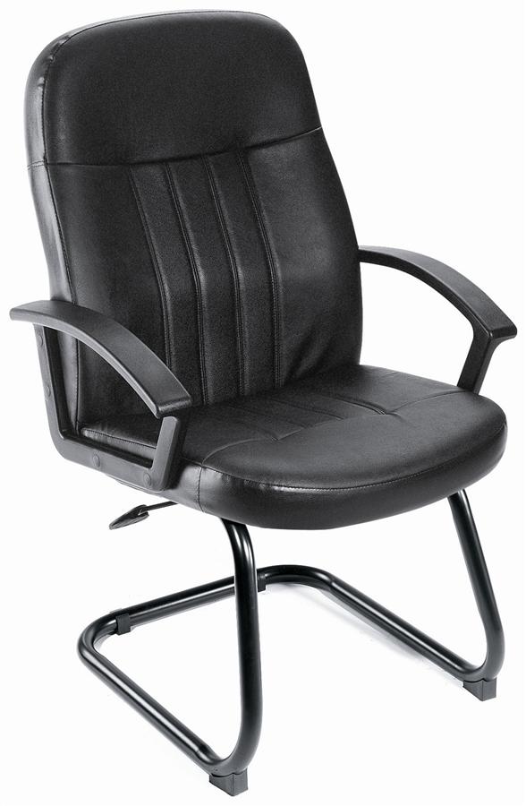 Mid Back Guest Chair In Black w Arms, Lumbar Support & Sled Base