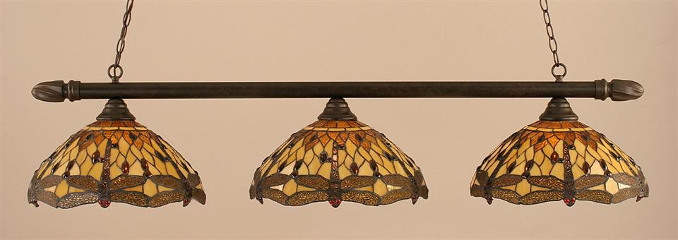 Toltec Lighting Round 3 Light Billiard Light, 16" Amber Dragonfly   383 DG 946