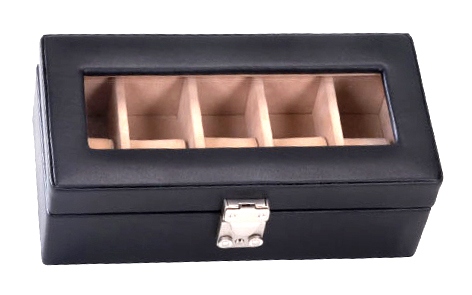 Black Nappa Leather Watch Box with Clear Glass Top