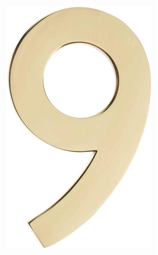 Floating House Number "9" in Polished Brass Finish (2.5 in. W x 4 in. H (0.17 lbs.))