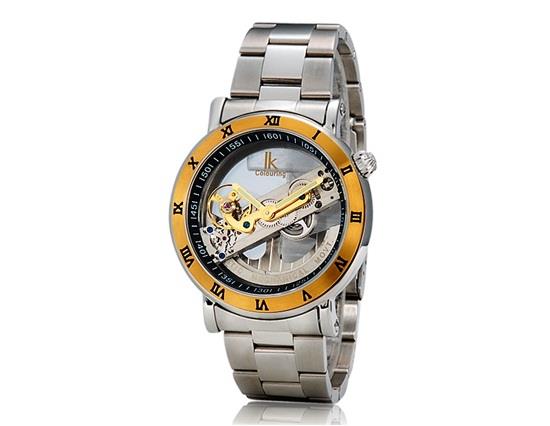 IK98399 Mens Round Dial Analog Display 626 Movement Mechanical Wrist Watch with Steel Strap (Gold) M.