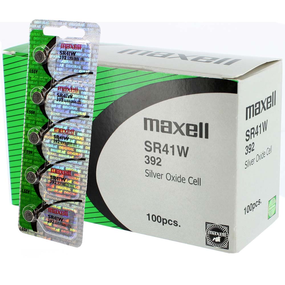 100pk Maxell Silver Oxide Watch Battery SR41W High Drain Replaces 392 FAST SHIP