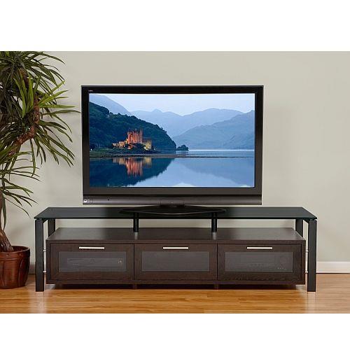 Plateau Decor 71 Video Cabinet   Espresso with Black Frame and Black Glass