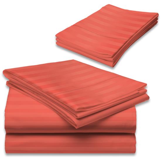 400 Thread Count Egyptian Cotton Stripe Brick Red Queen Attached Waterbed Sheet