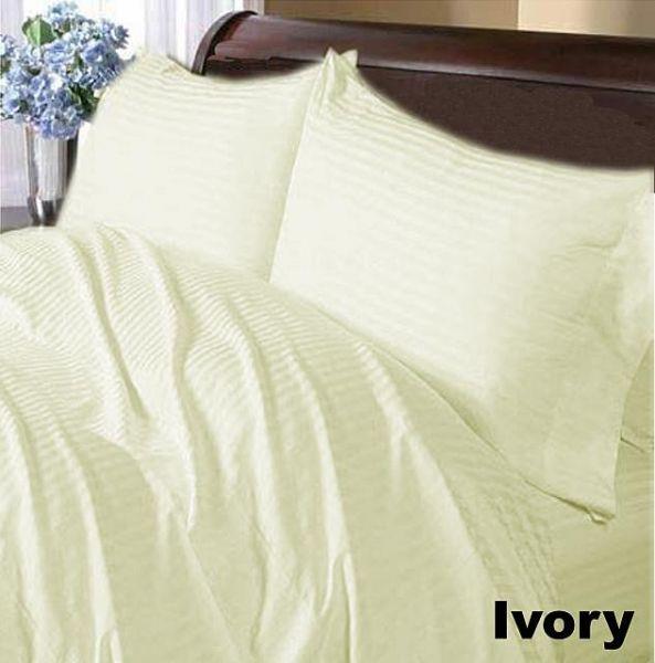 Super Quality Stripe Sheet Set and Bed Skirt of 600TC Ivory King with 27" Drop Length 100% Egyptian Cotton