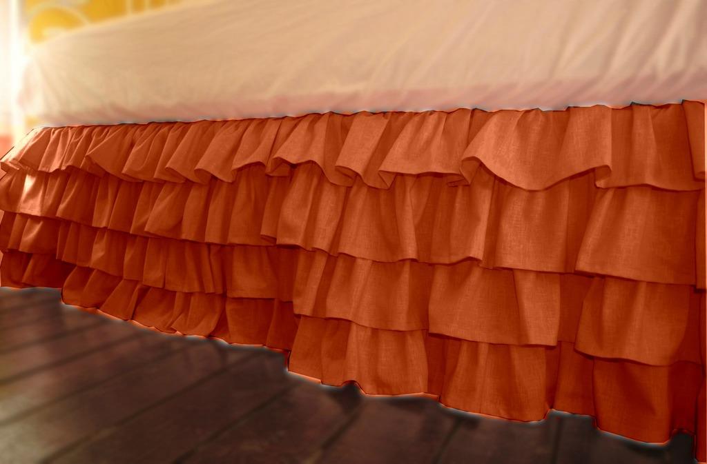 300 Thread Count 100% Egyptian Cotton Solid Brick Red King Multi Ruffle Bed Skirt with 13" Drop Length