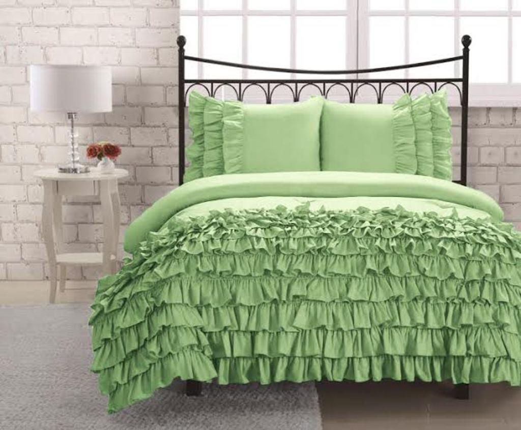 500 Thread Count Egyptian Cotton Solid Sage Cal King Half Ruffle Duvet Set