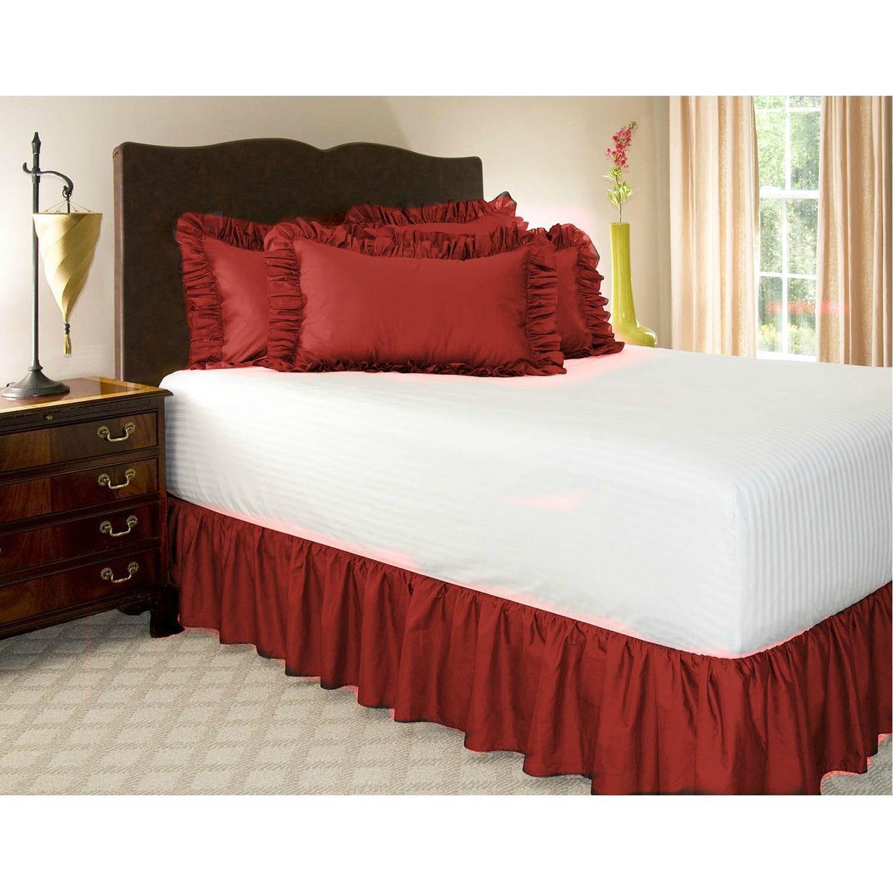 600 Thread Count 100% Egyptian Cotton Solid Burgundy Twin XXL Ruffle Bed Skirt with 23" Drop Length