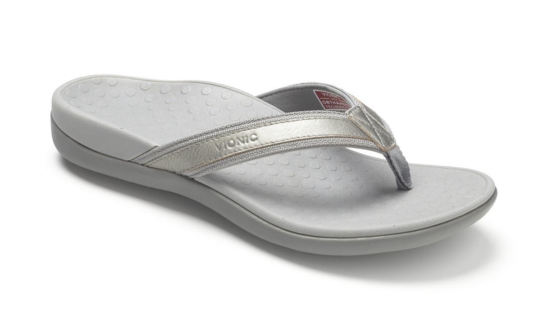 Vionic Tide II   Leather Orthotic Sandals   Orthaheel Pewter Metallic