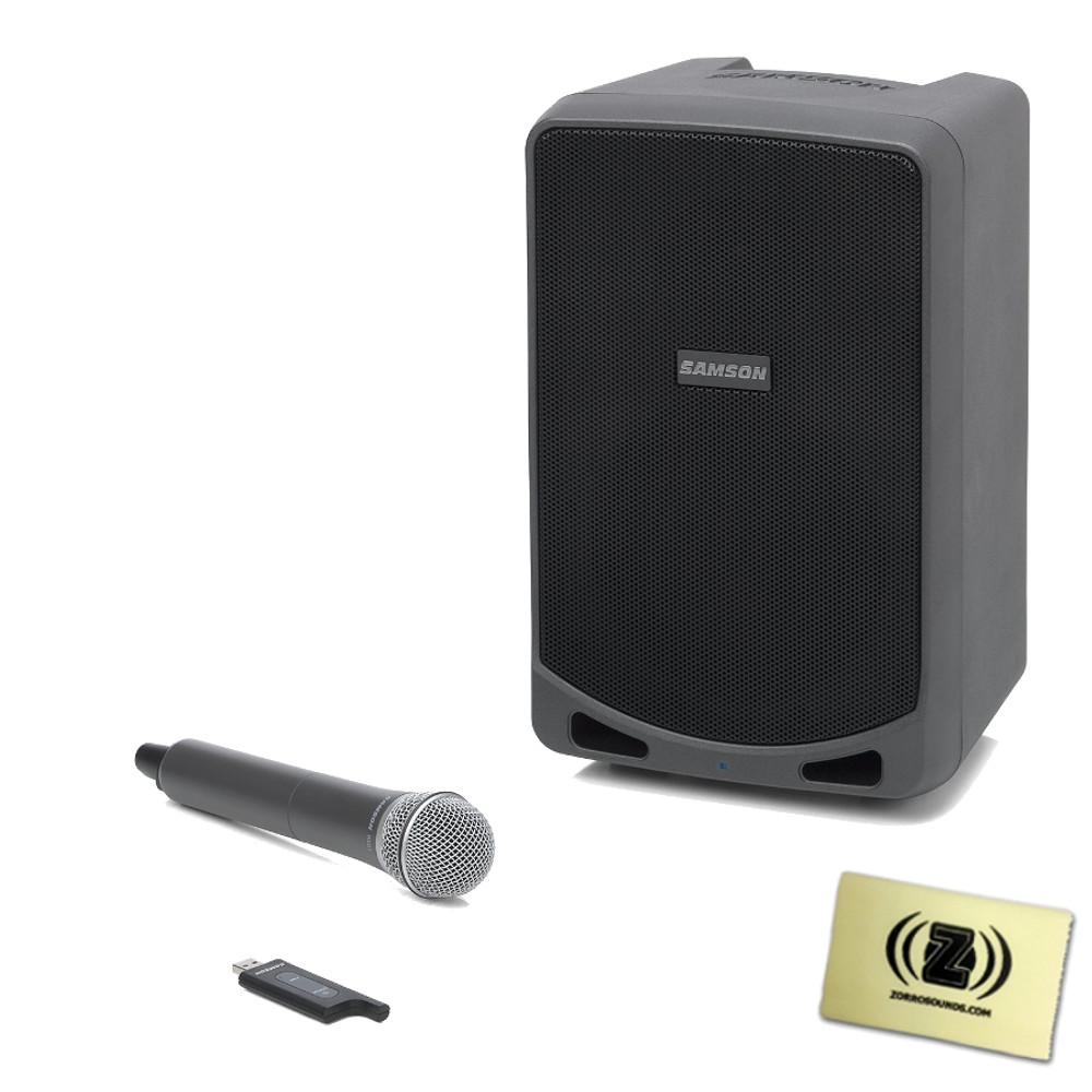 Samson SAXP106W Portable PA 6 100 watts with Bluetooth, Wireless HH mic (rechargable battery) and Polishing Cloth