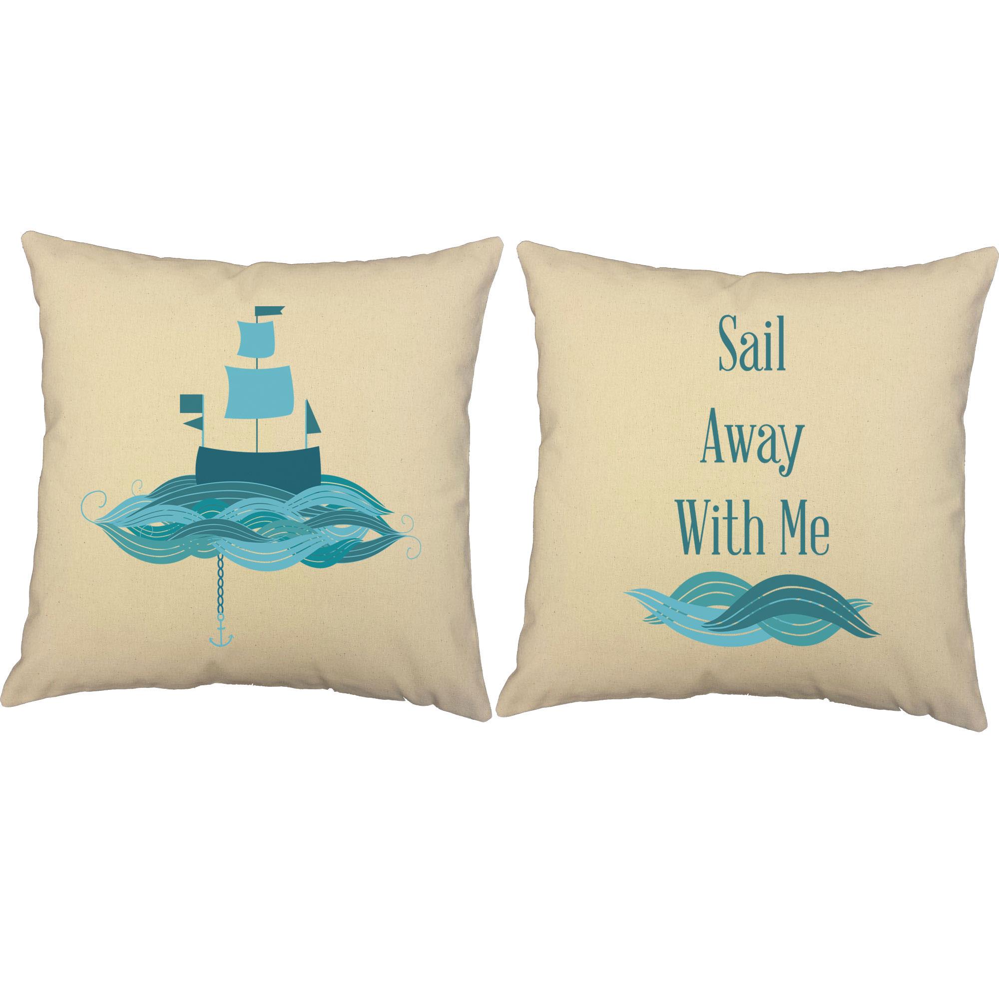 Sail Away With Me Pillows 16x16 White Outdoor Cushions