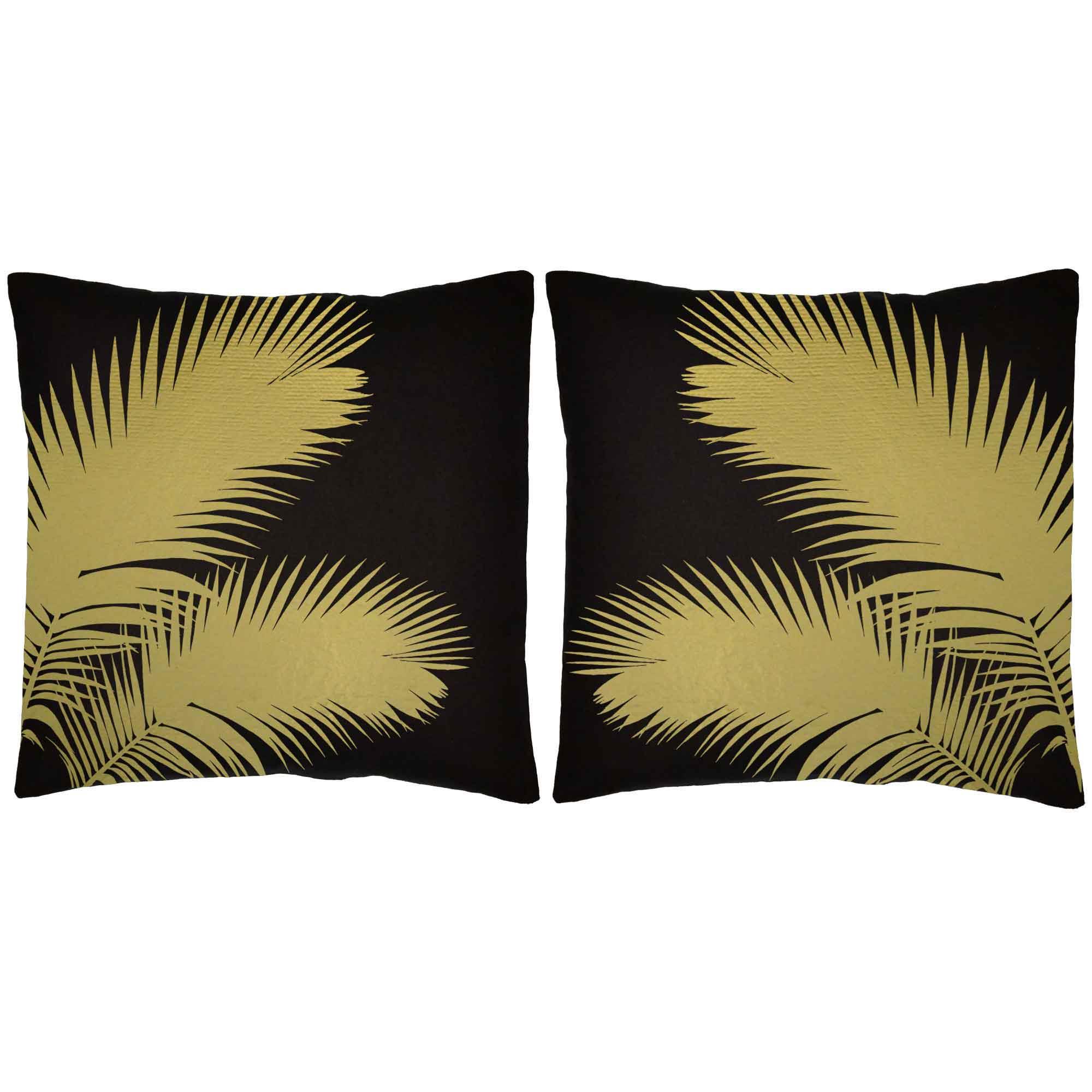 Gold Palm Fronds Pillow Covers 18x18 Natural Cotton Shams
