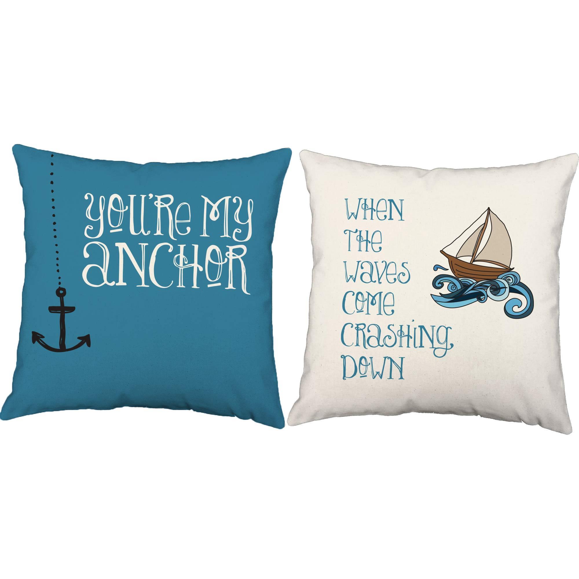 2pc My Anchor Throw Pillow Covers 14x14 White Cotton Shams