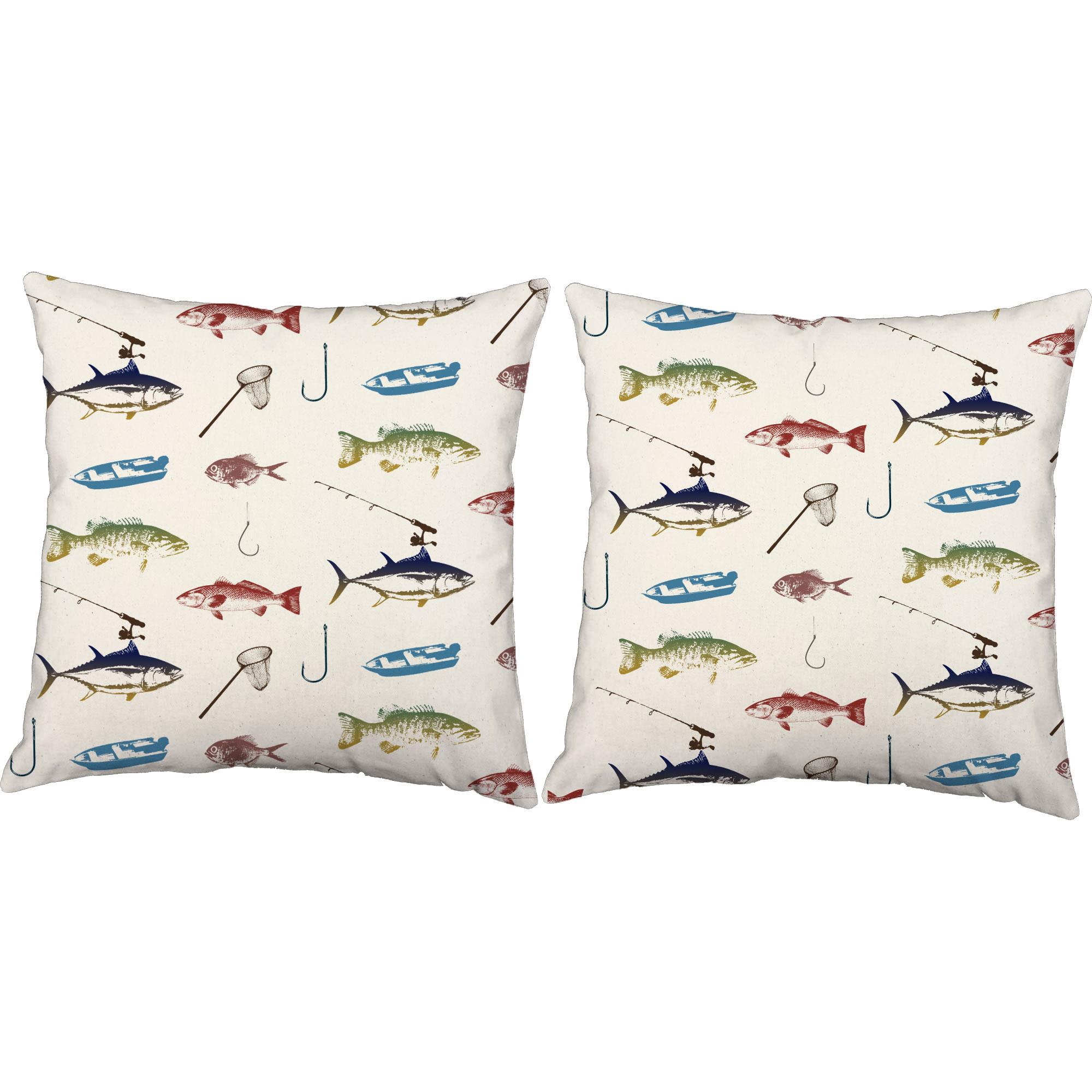 Gone Fishing Throw Pillows 16x16 White Outdoor Cushions