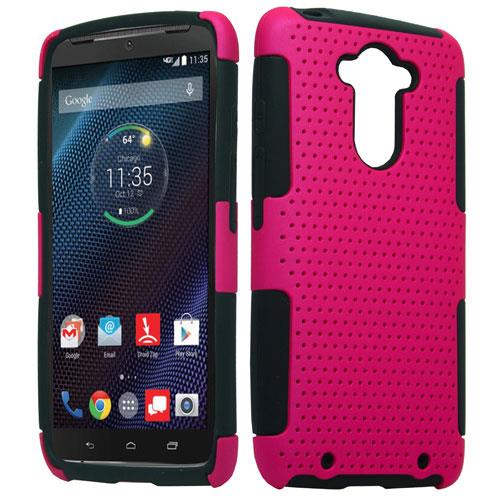 Motorola Droid Turbo XT1254 Hard Cover and Silicone Protective Case   Hybrid Mesh Hot Pink/Black