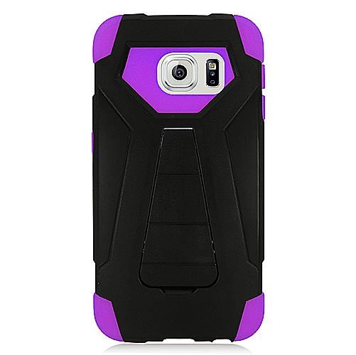 Samsung Galaxy S6 Edge G925 Hard Cover and Silicone Protective Case   Hybrid Black/ Purple Transformer With Stand