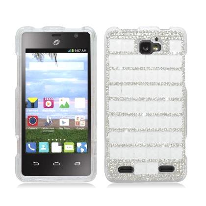 ZTE Zephyr Z752C Hard Case Cover   White Stripe Full Rhinestones