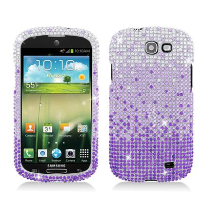 Samsung Galaxy Express I437 Hard Case Cover   Large Waterfall Purple w/ Full Rhinestones